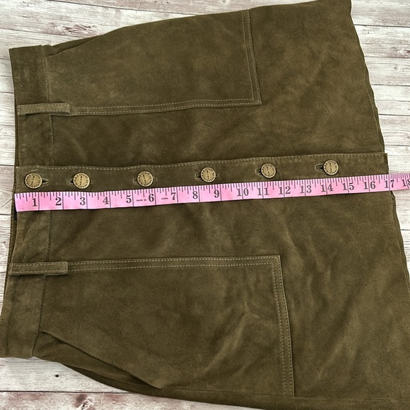 Current/Elliott The Leather Suede Button Front Naval Skirt in Olive Green - Picture 11 of 12